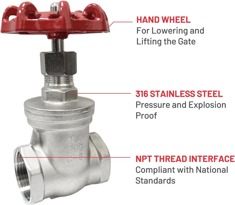 KH  2 Pcs Heavy Duty Gate Valve - 1/2" NPT Stainless Steel Female x Female Thread Rotary Sluice Valve - Image 2